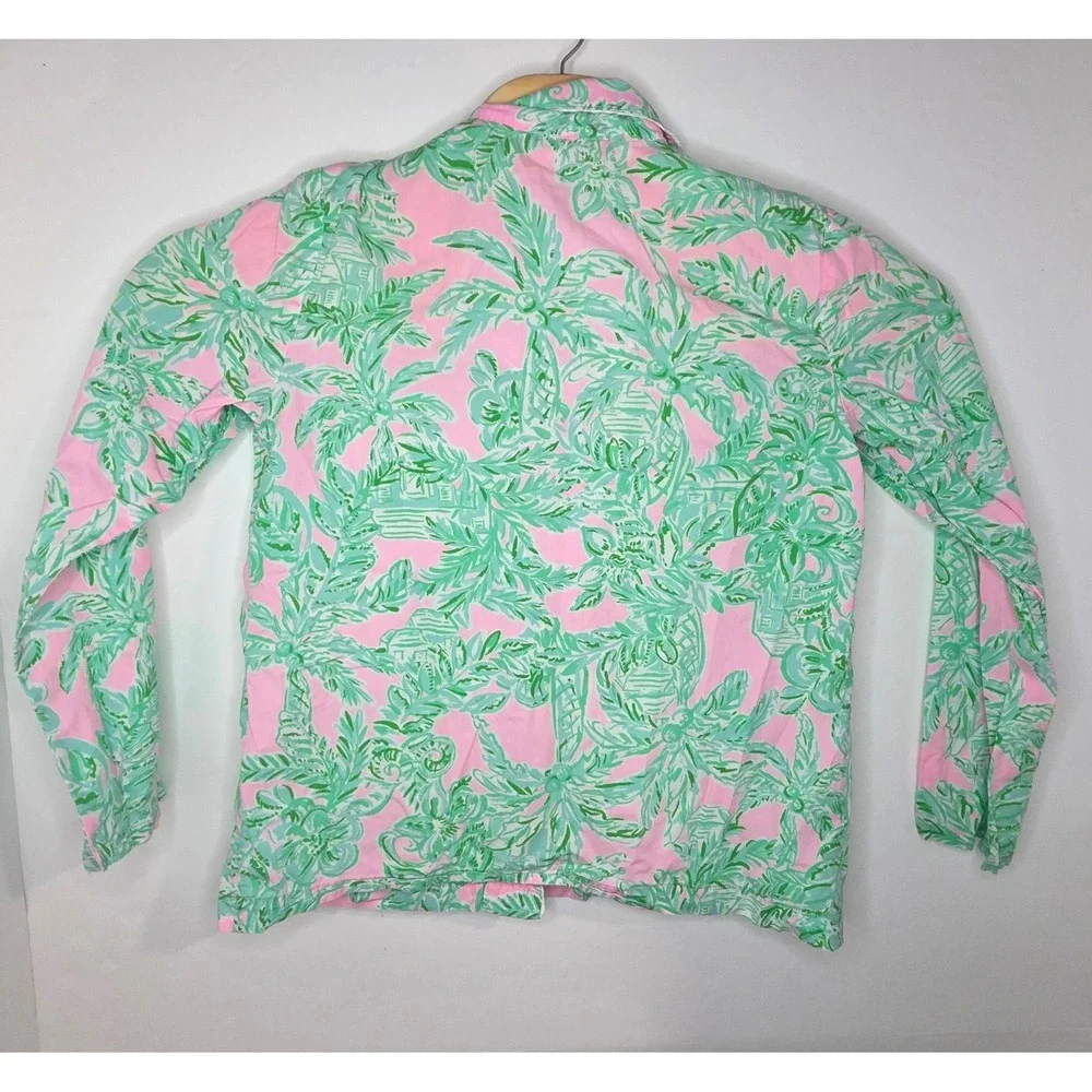 Lilly Pulitzer Pajama Set Pink Green Palm Print Long Sleeve Top Pants Small